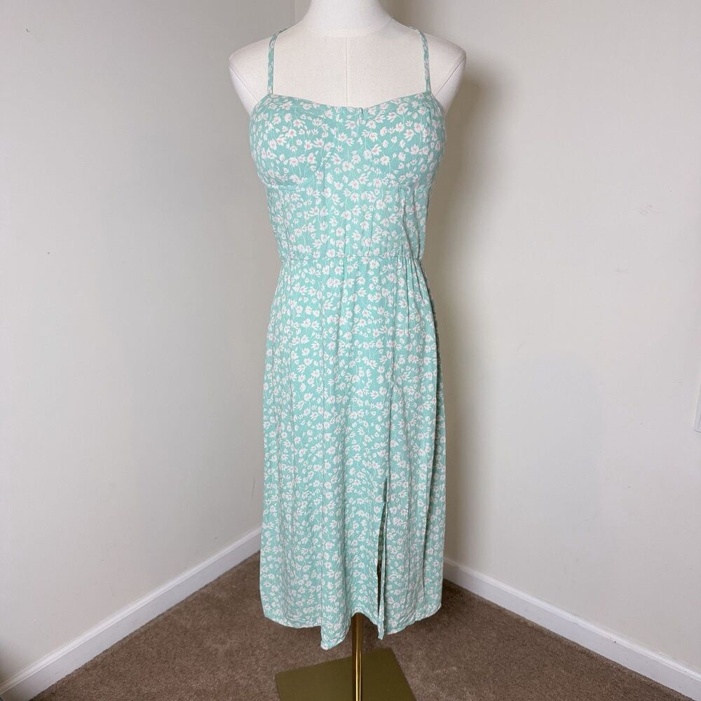 Lily Rose Squareneck Molded Cup Side Slit Midi Dress XL Rayon Linen Sundress - Picture 2 of 12